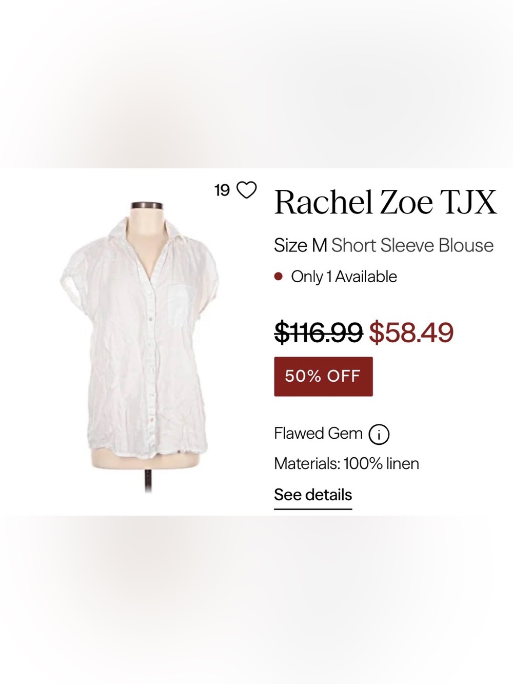 Rachel Zoe White Linen Button-Front Pocket Shirt - Picture 4 of 4